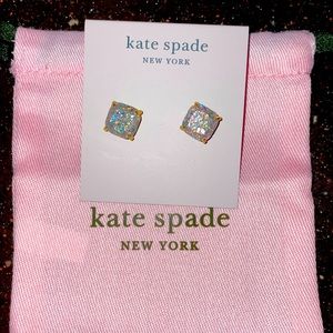 Kate Spade mini small square stud earrings - opal glitter.